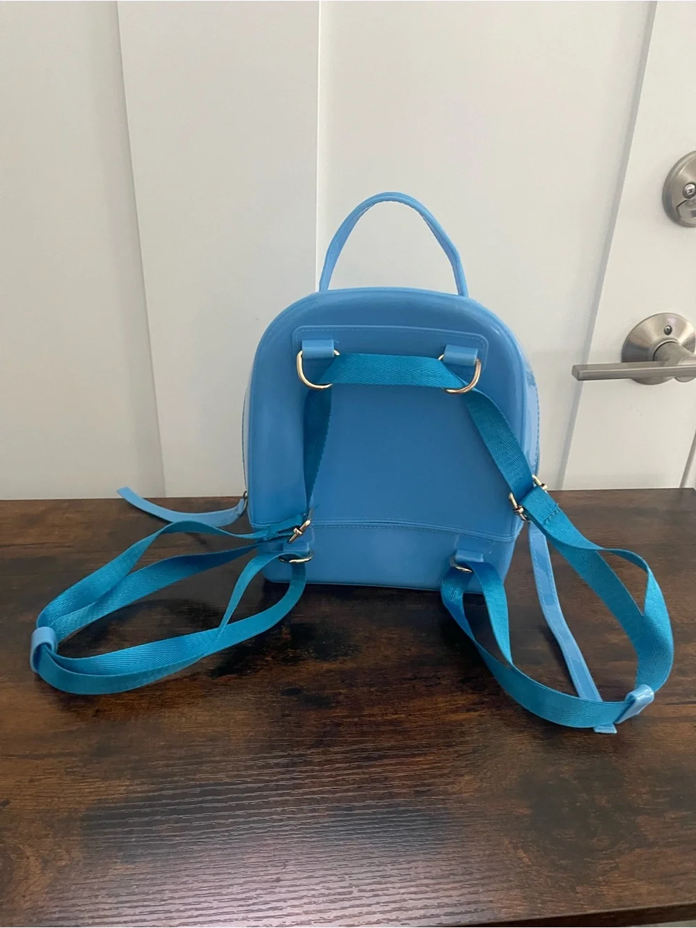 Blue Patent Mini Backpack Tote